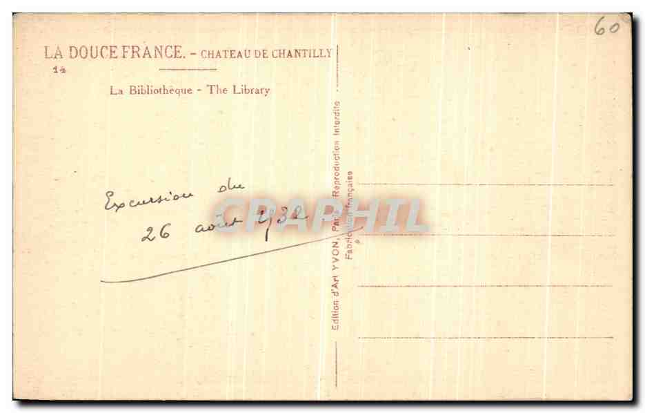 CPA Chateau De Chantilly La Bibliotheque  — Verso