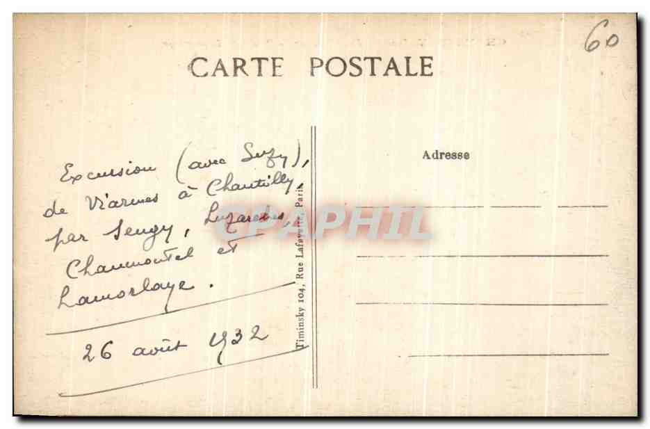 CPA Chantilly Porch House Route de Lamorlaye — Rückseite