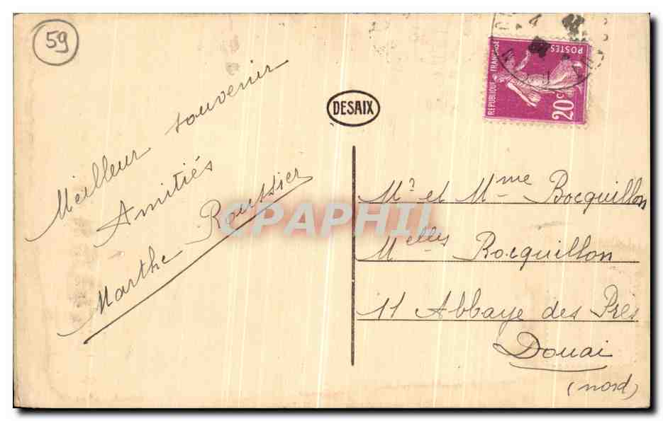 CPA Bonsecours Hotel du Grand Logis  — Back