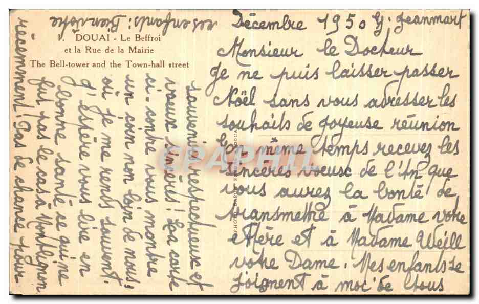 CPA Douai La Beffroi Et La Rue de la Mairie  — Rückseite
