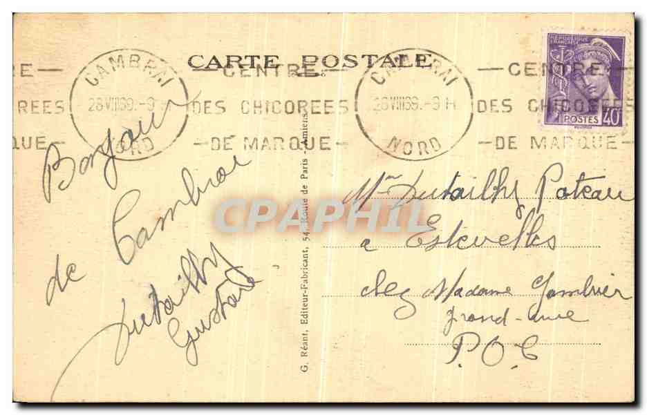 CPA Cambrai Tour de La Porte de Paris — Rückseite