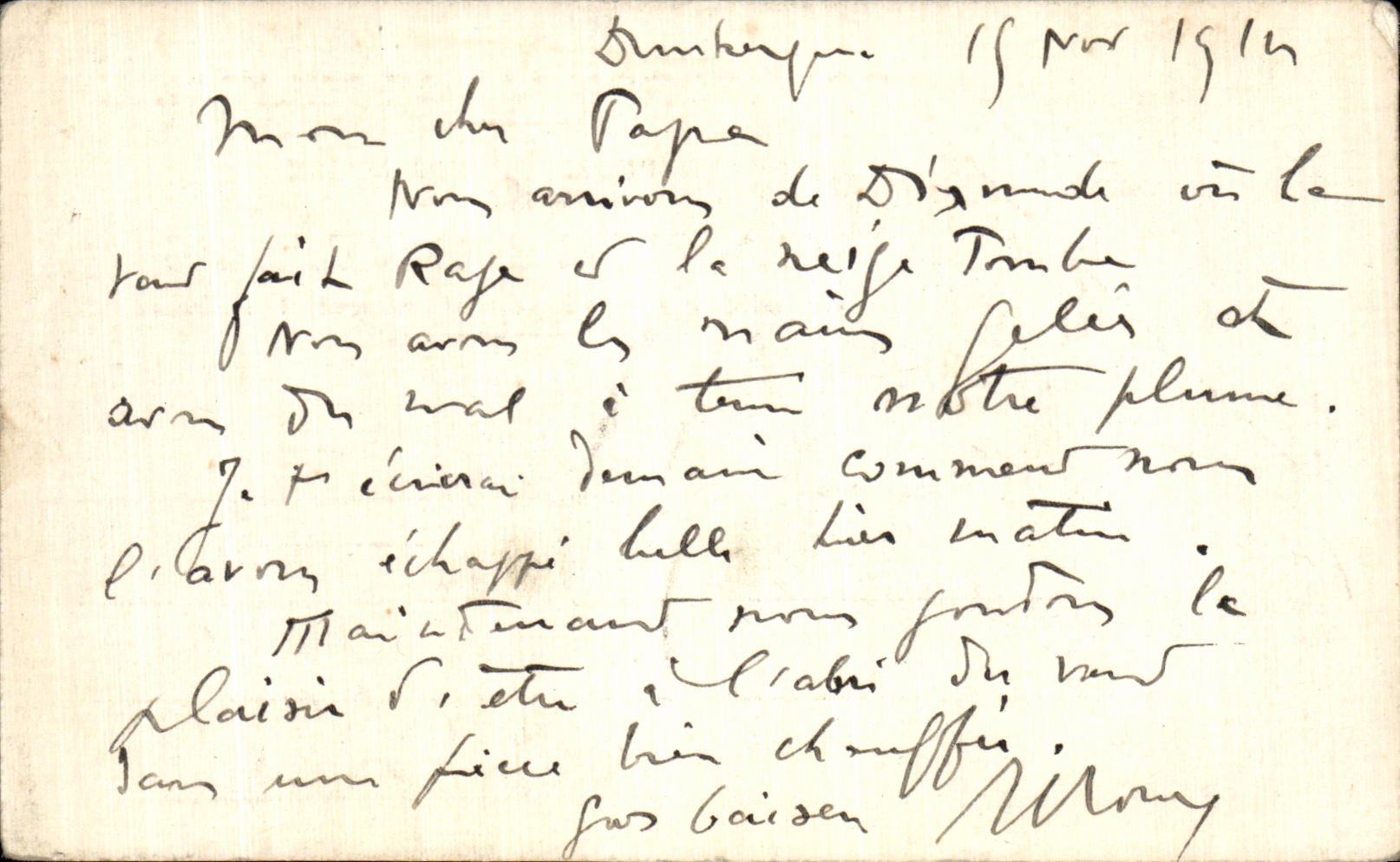 Carte correspondance militaire Dunkerque pour Georges Drouet 72 Rue Parmentier Paris