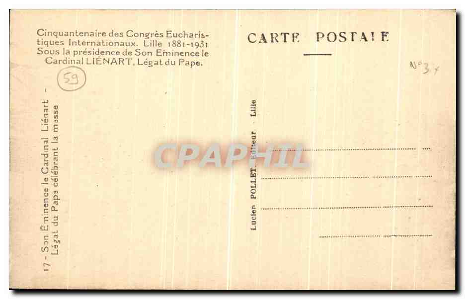 CPA Lille Cinquantenaire des congres eucharistiquues internationaux Cardinal Liegart La messe — Back