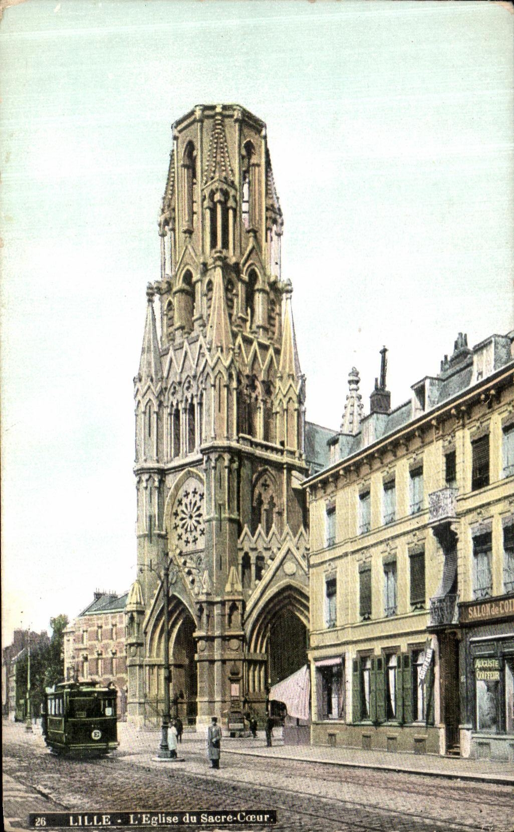 CPA Lille l Eglise du Sacre Coeur Tramway Coiffeur