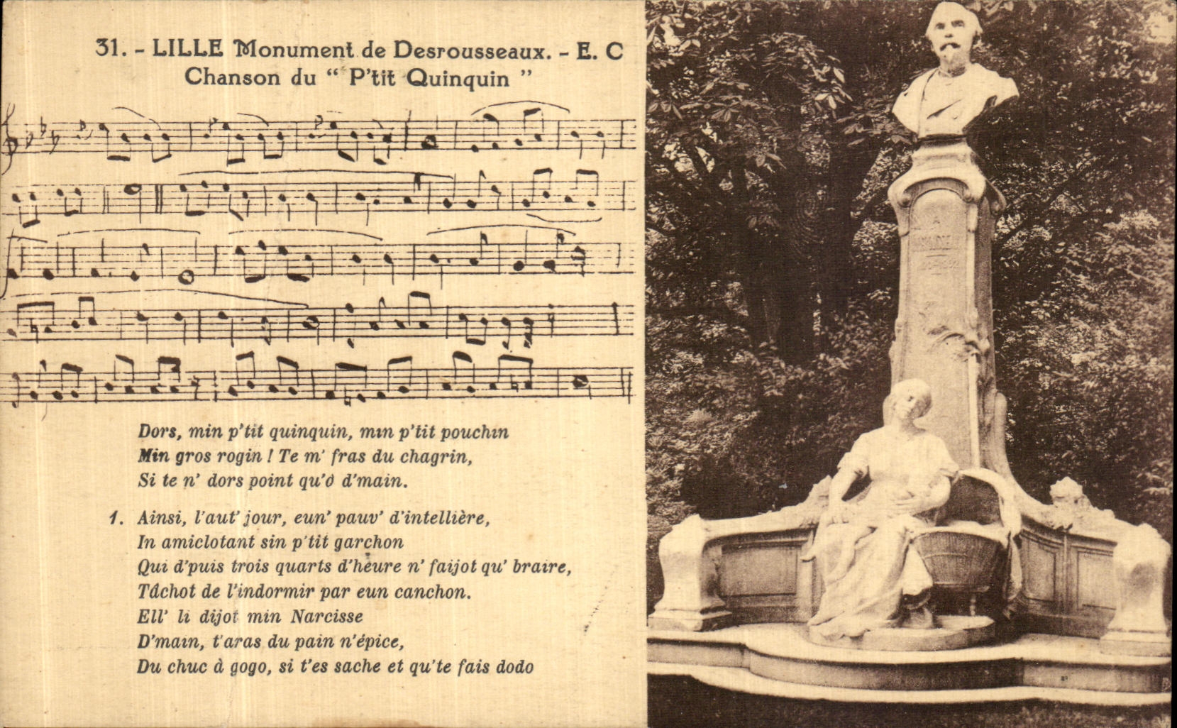 CPA Lille Monument de Desrousseaux Chanson du P tit Quinquin 