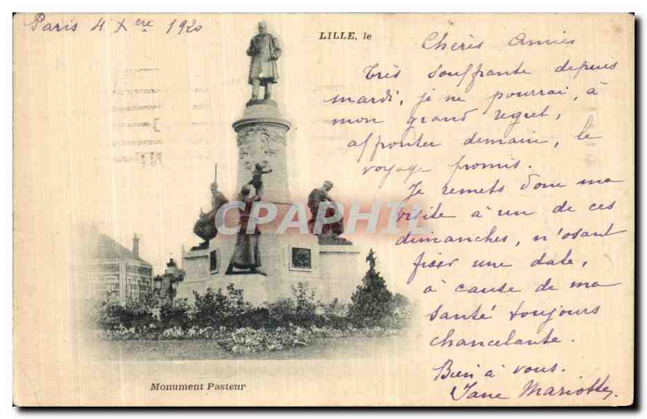 CPA Lille Le Monument Pasteur