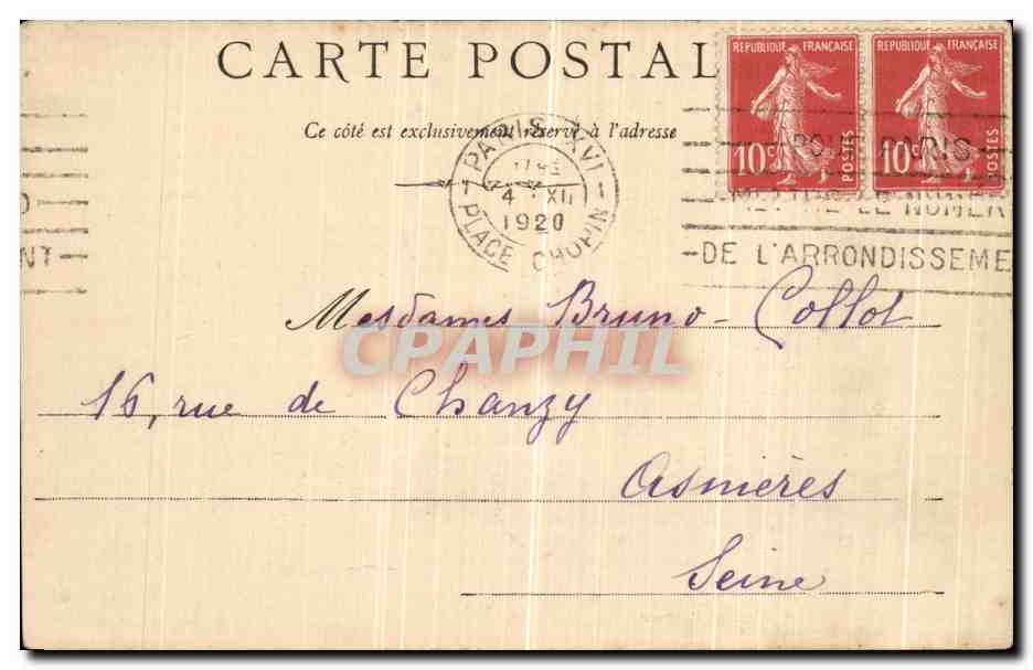 CPA Lille Le Monument Pasteur — Rückseite