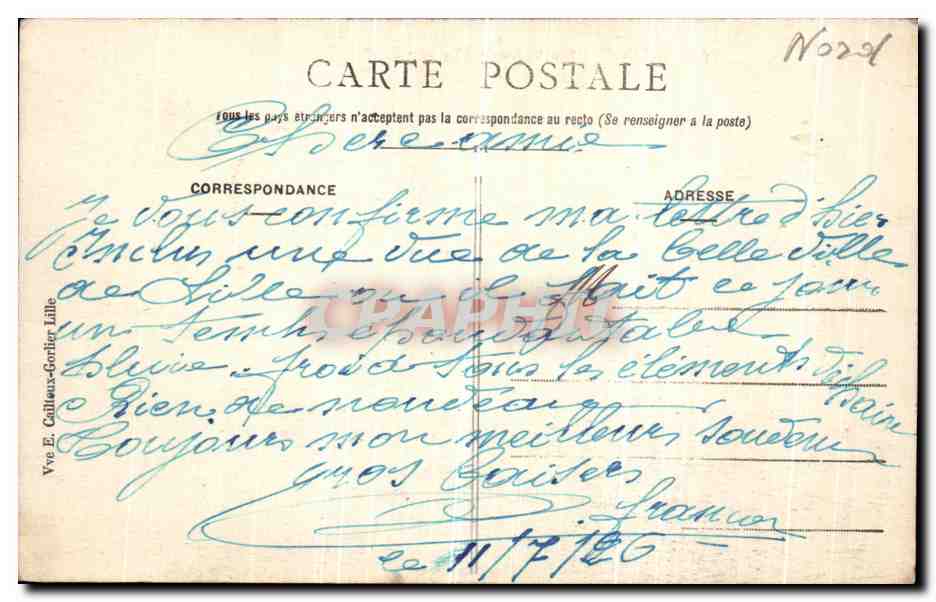 CPA Lille La Grande Place  — Verso