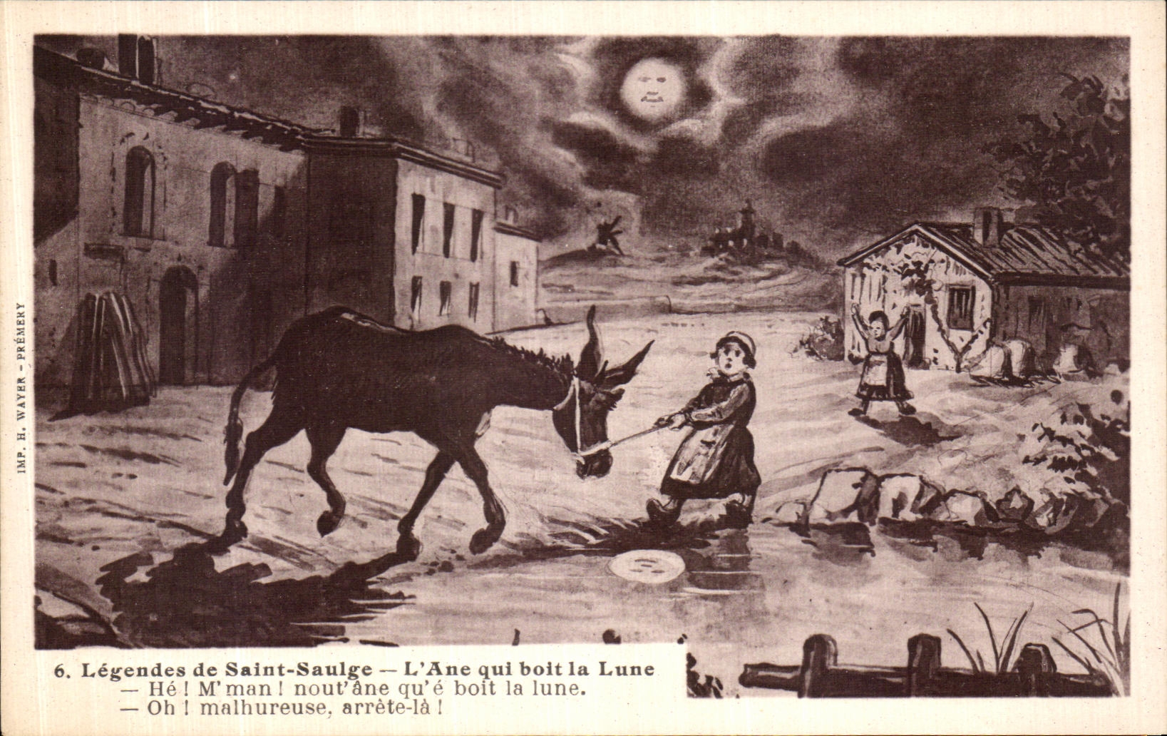 CPA Legendes De Saint Saulge L Ane qui boit la Lune Folklore Costume