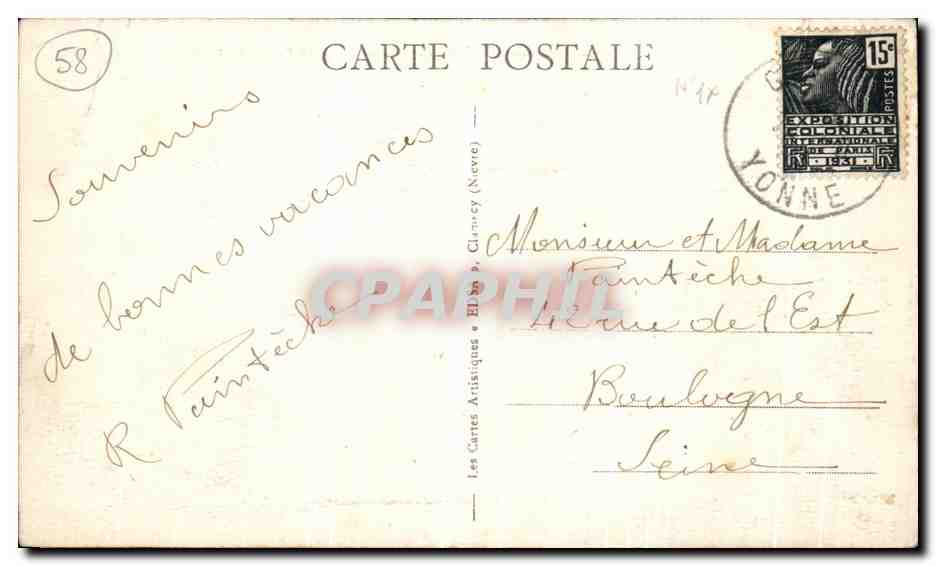 CPA Clamecy Eglise Nd de Bethleem et colline du CRot Pincon  — Rückseite