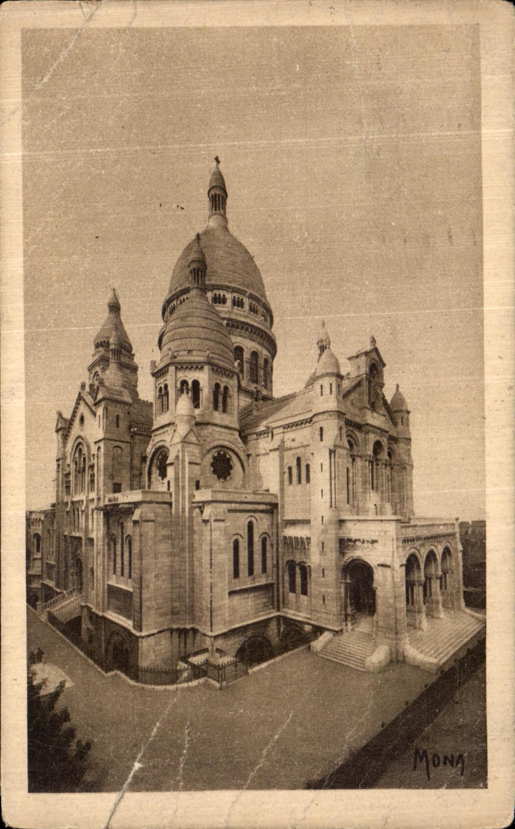 Antieke ansichtkaart Parijs Montmartre Basiliek van het Heilig Hart Facade