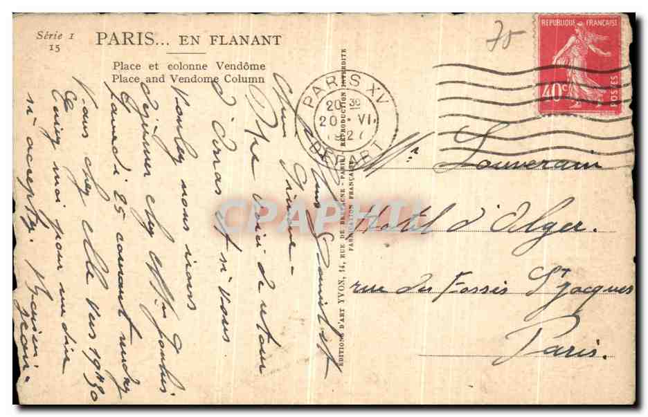 CPA Paris En Flanant Place et colonne Vendome — Rückseite
