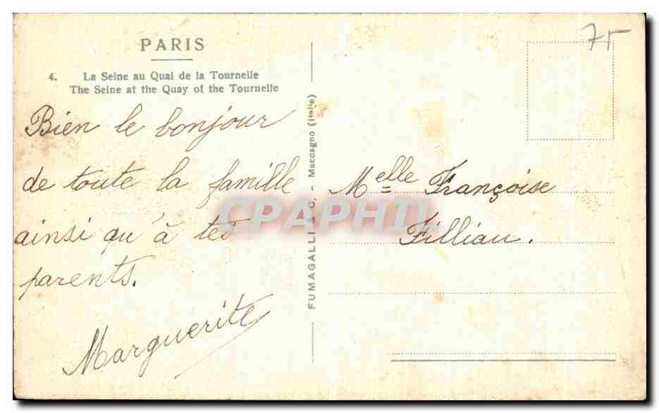 CPA Paris La Seine au Quai de la Tournelle Notre Dame — Verso