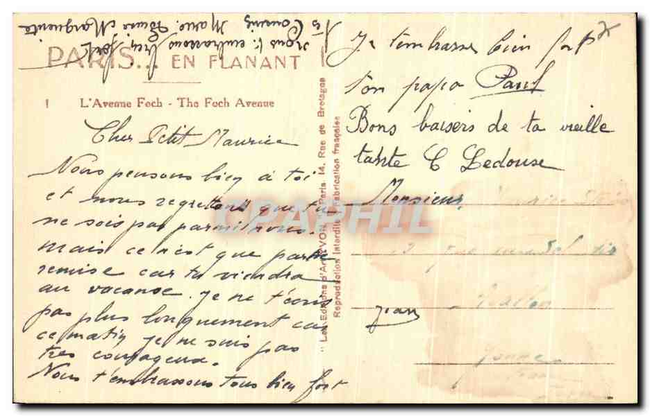 CPA Paris En Flanant L Avenue Foch — Rückseite