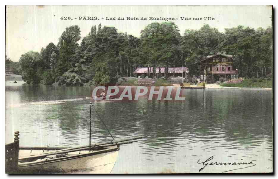 CPA Paris Lac du Bois de Boulogne Vue sur I Ile
