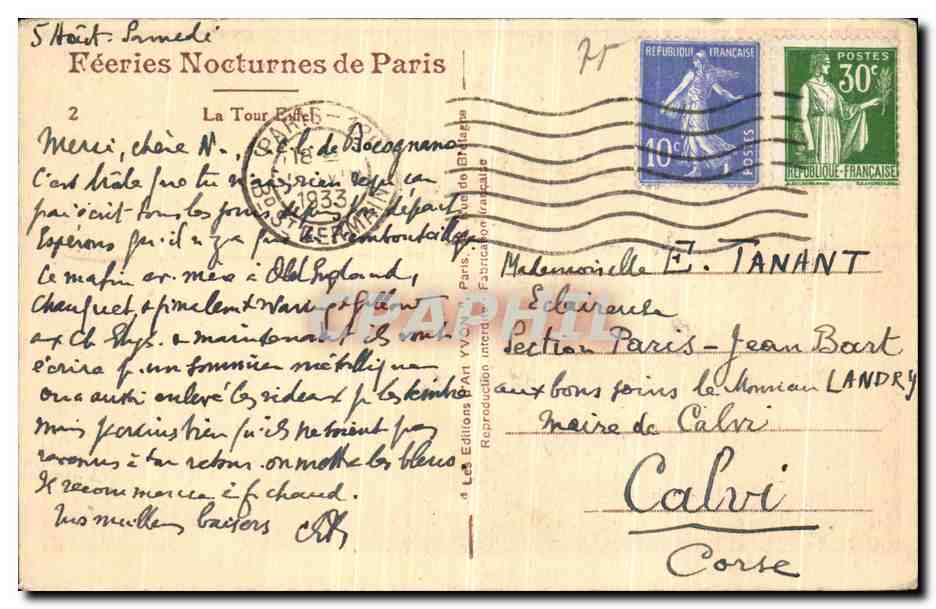 CPA Feeries Nocturnes de Paris La Tour Eiffel Taureau — Rückseite