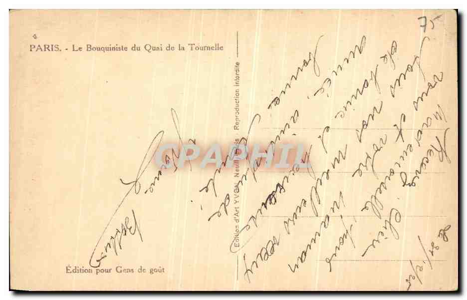 CPA Paris Le Bouquiniste du Quai de la Tournelle — Rückseite
