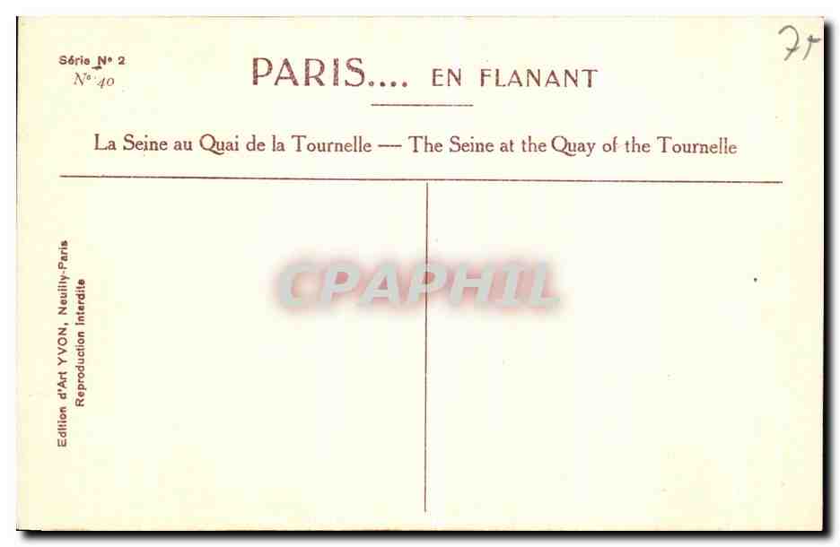 CPA Paris La Seine au Quai de la Tournelle Notre Dame — Verso
