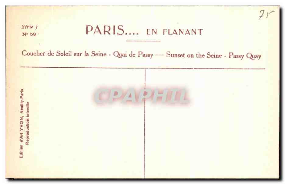 CPA Paris Coucher de Soleil sur la Seine Quai de Passy — Rückseite
