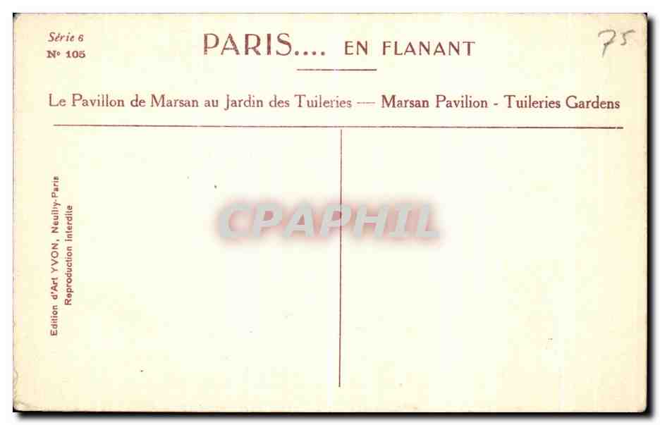 CPA Paris Le Pavillon de Marsan au Jardin des Tuileries  — Rückseite