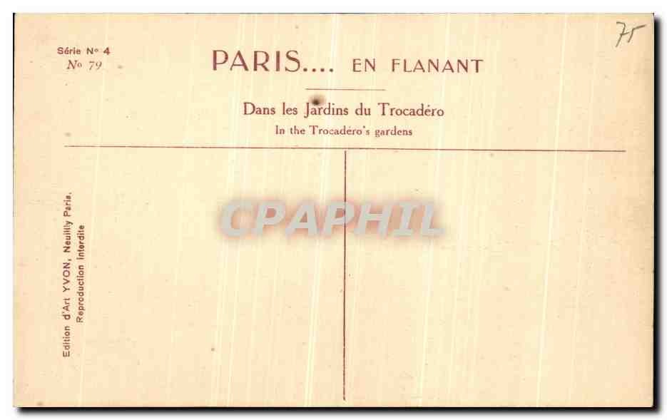 CPA Paris Dans les Jardins du Trocadero Cheval — Verso