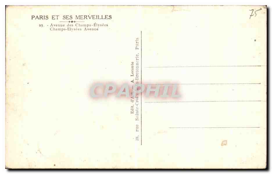 CPA Paris Et Ses Merveilles Avenue des Champs  — Rückseite