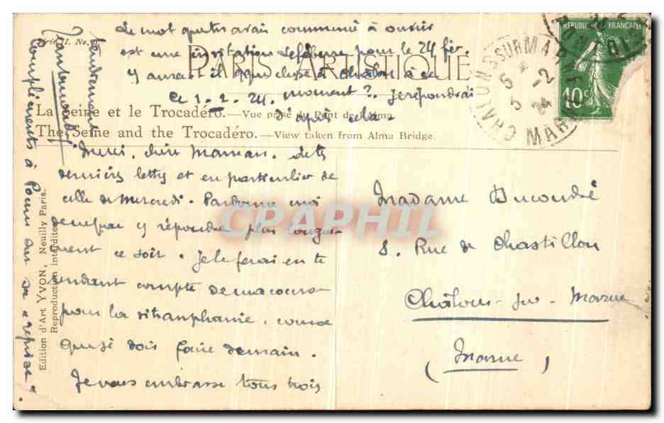CPA La Seine et le Trocadero Paris  — Rückseite