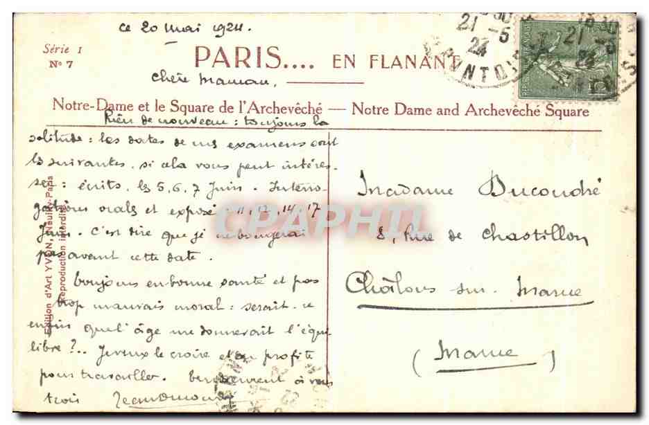 CPA Paris En Flanant Notre dame et le Square de l Archeveche Notre Dame and ArchevecheSuare  — Verso
