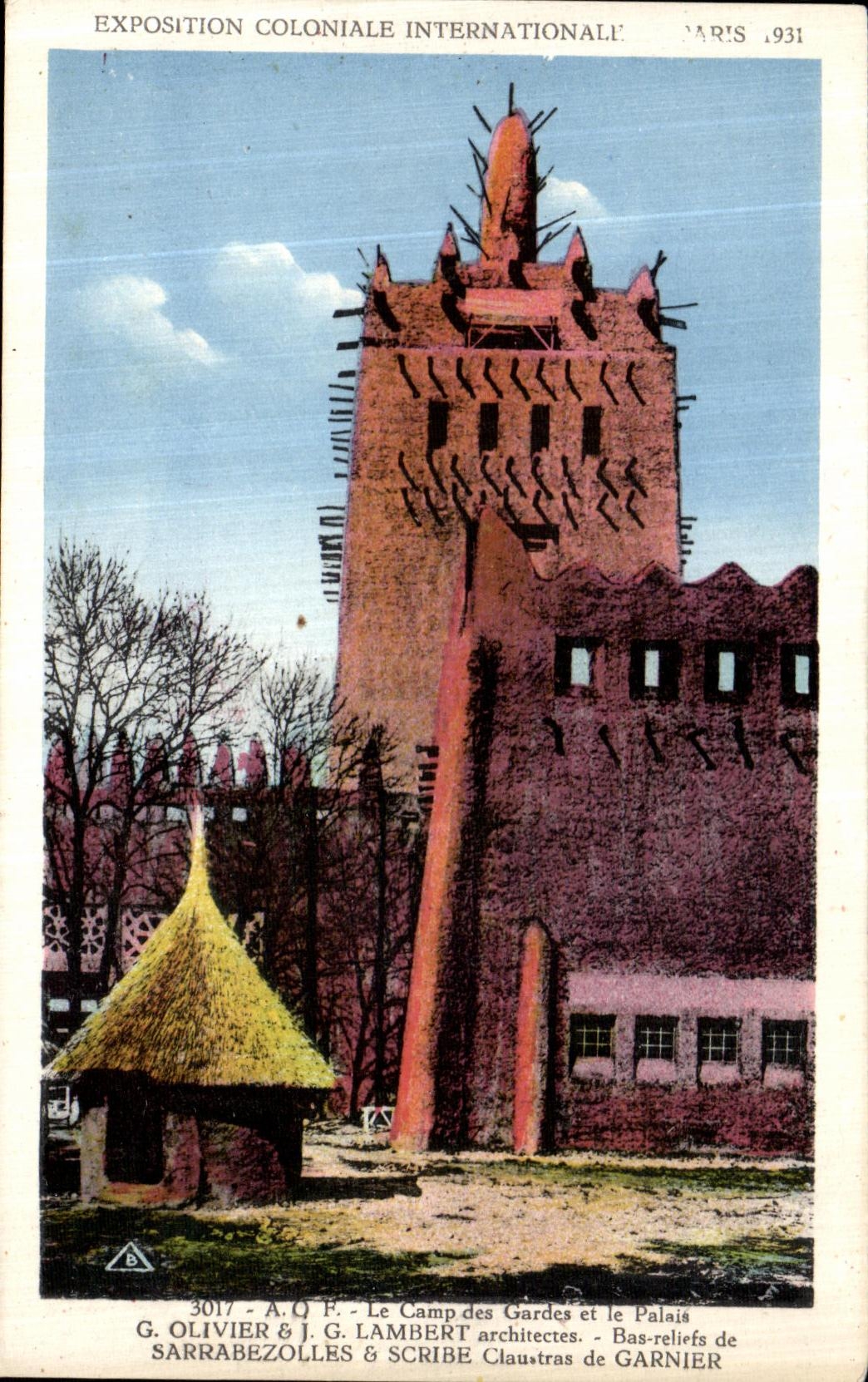 Der Lagerplatz der Wachen und das Schloss — Internationale Kolonialausstellung Paris 1931 — Architekten G. Olivier & J. G. Lambert, Reliefs von Garnier