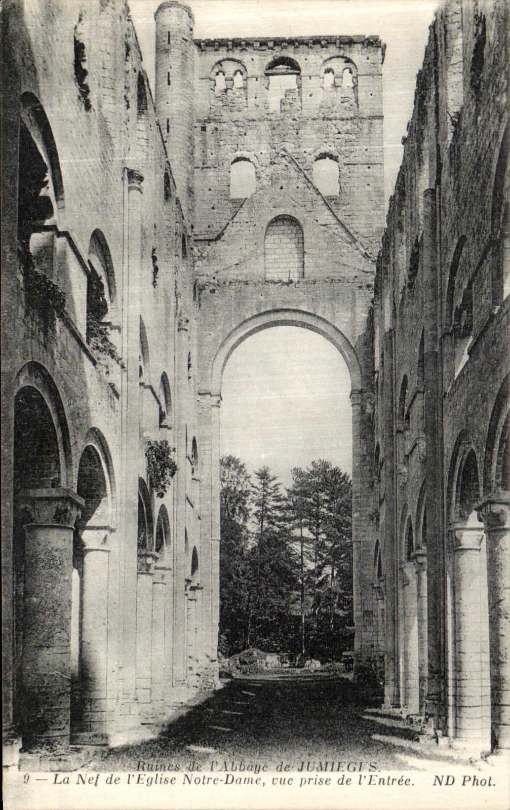 CPA Ruines de l Abbaye de Jumieges La Nef De L Eglise Notre Dame Vue Prise de l Entree 