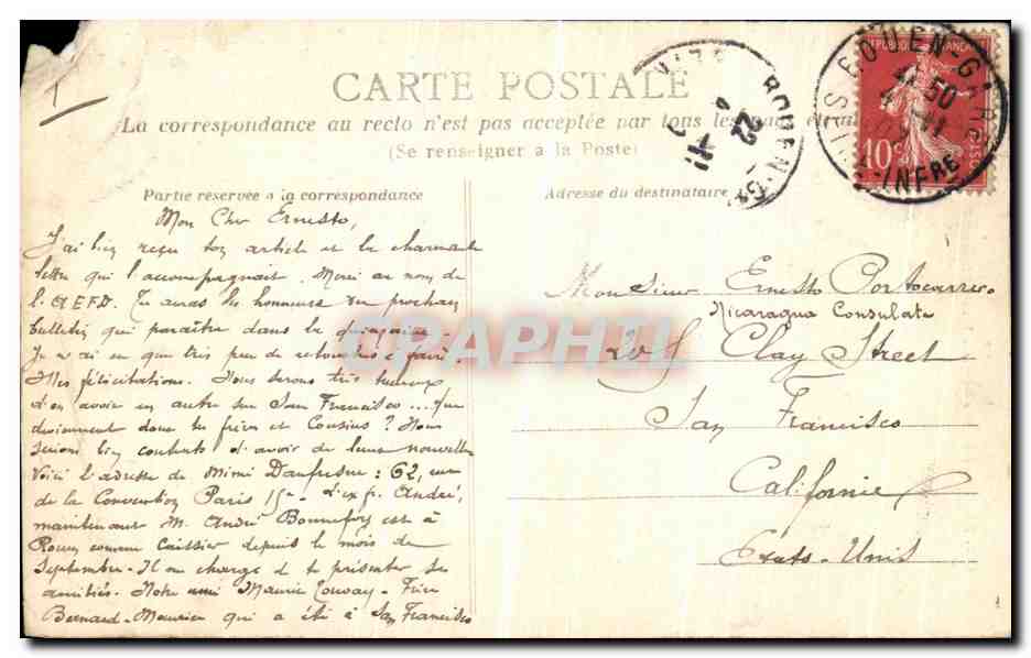 CPA Rouen Place Carnot Pont Boieldieu et la Cathedrale — Verso