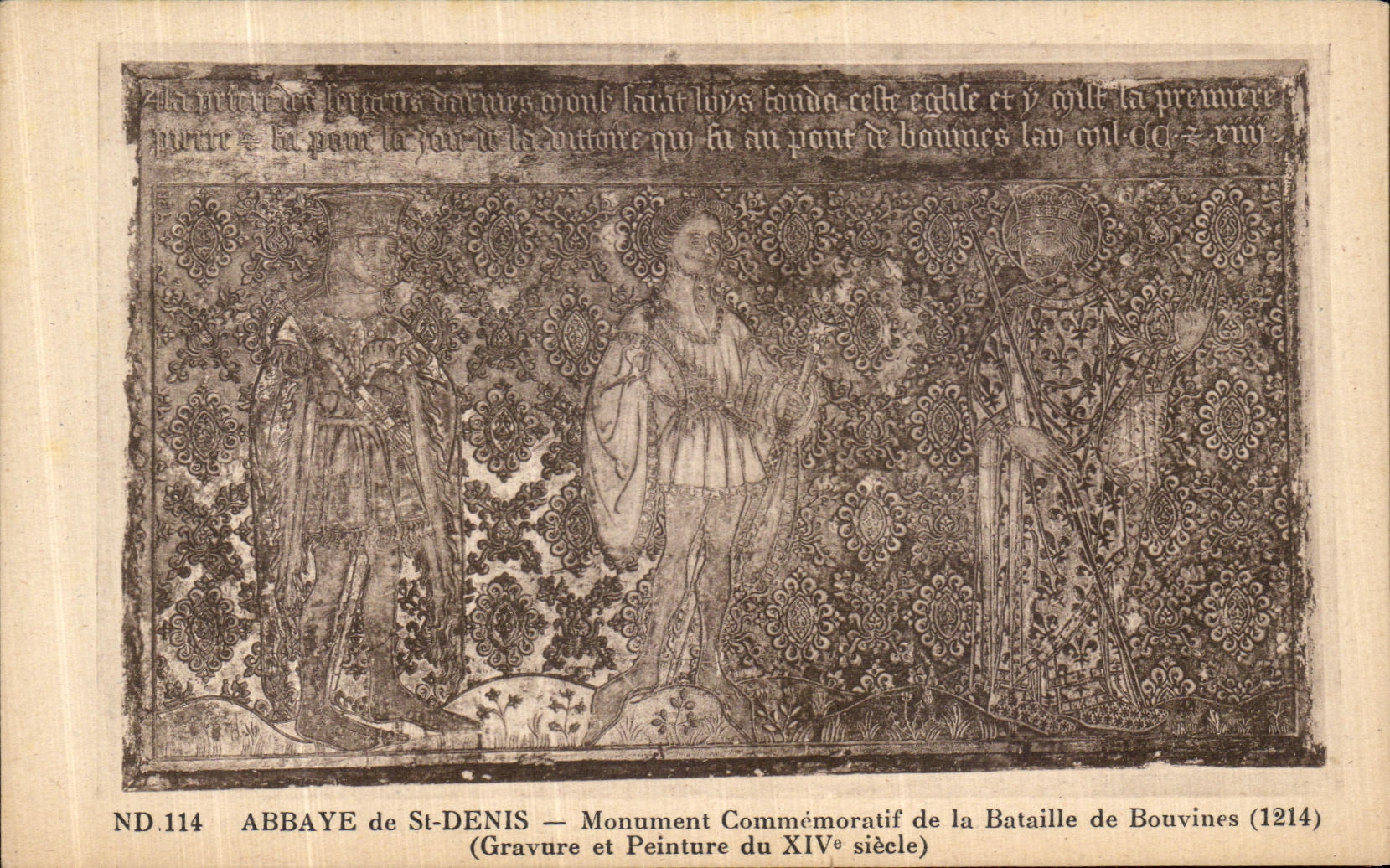 Abbaye de St-Denis — Monument Commémoratif de la Bataille de Bouvines (1214) — Gravure et Peinture du XIVe siècle