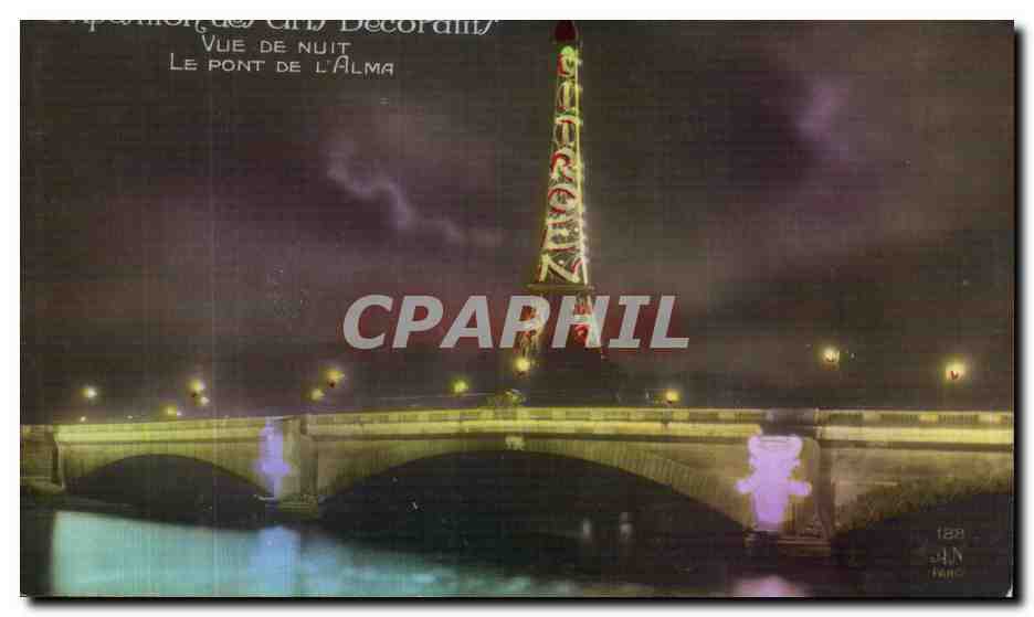 Vue de nuit — Le pont de l'Alma — Éditeur Paris Décoratif, n° 188