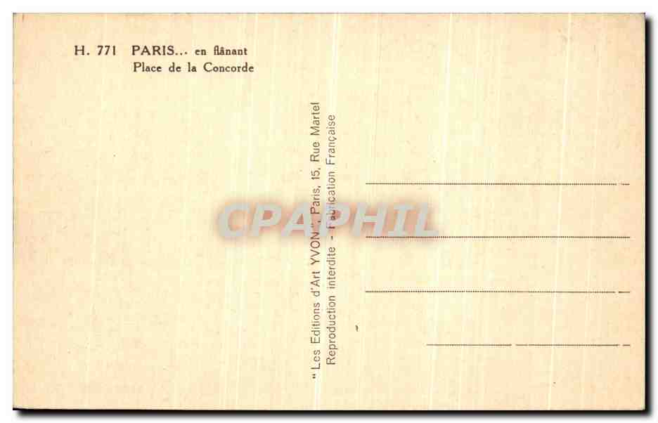 CPA Paris en flanant Place de la Concorde Tour Eiffel — Rückseite