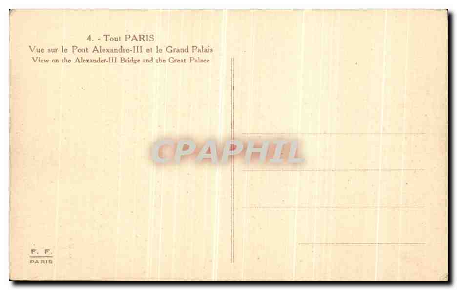 CPA Paris Tout Vue sur la Pont Alexandre III et le Grand Palais — Verso
