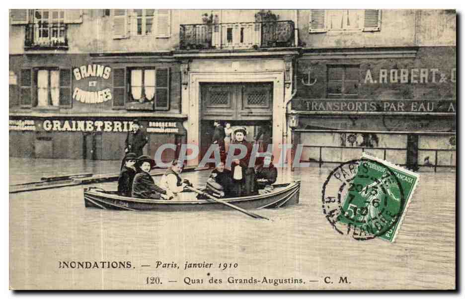 CPA Paris Inondations Janvier 19101 Quai des Grands Augustins 