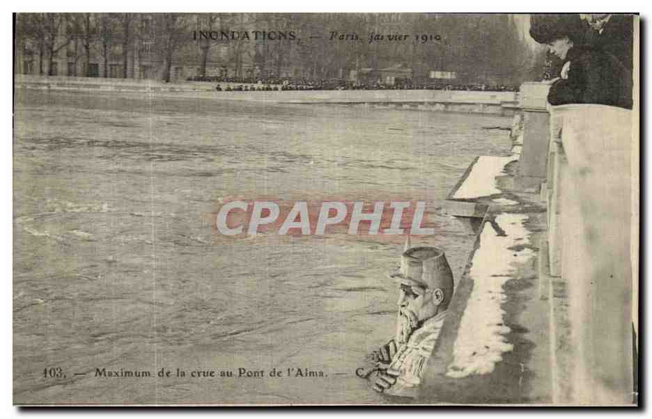 CPA Paris Maximum de la crue au Pont de l Ama Inondations Janvier 19101