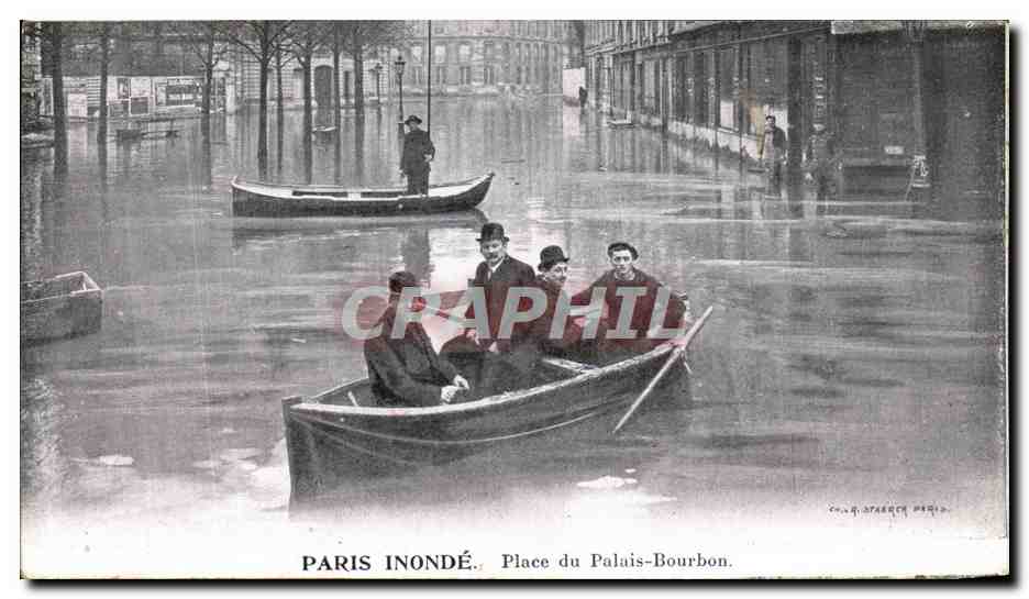 CPA Paris Inonde Place du Palais Bourbon Publicite Lait d Appenzell