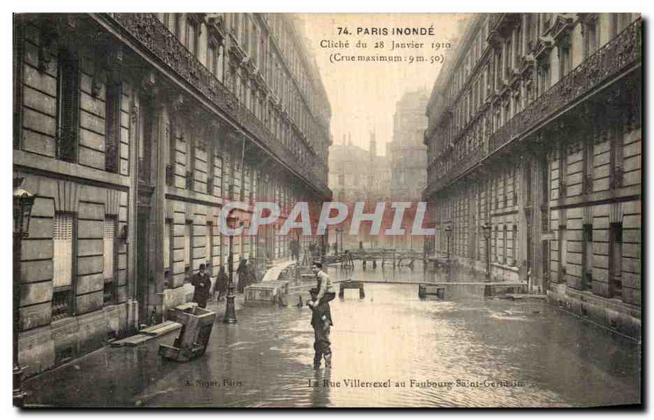 Paris überschwemmt — Hochwasser vom 28. Januar 1910 — Rue Villiers-exel im Faubourg Saint-Germain — A. Saint-Pierre