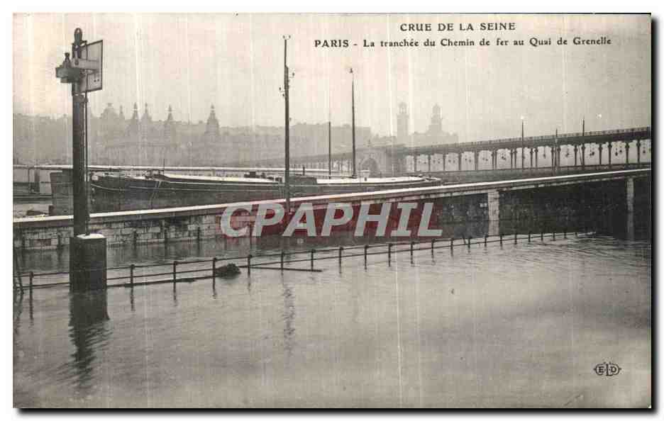 CPA Crue De La Seine Paris La Chemin de fer au Quai de Grenelle