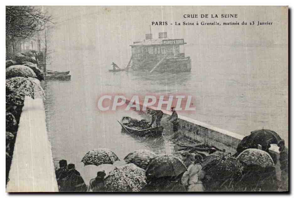 CPA Paris Crue De la Seine La seine a Grenelle Matinee du 23 janvier 1910