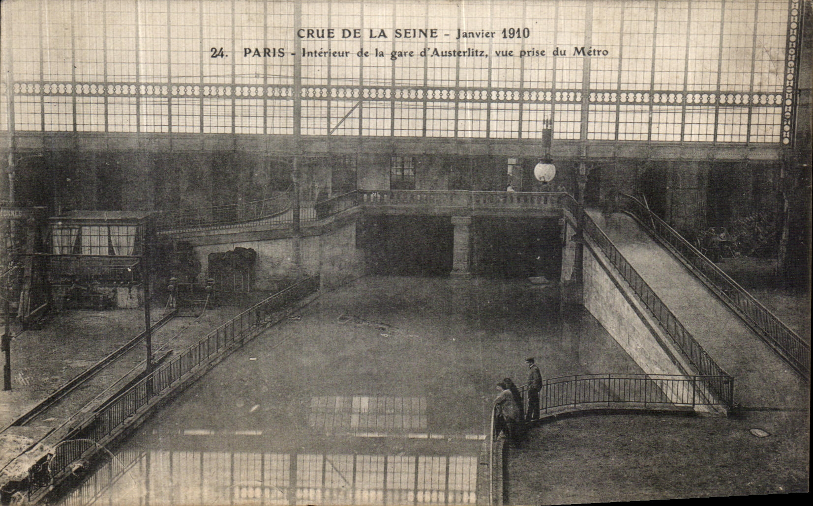 Überschwemmung der Seine - Januar 1910 — Innenansicht der Gare d'Austerlitz, Aufnahme vom Metro — CPAPHIL