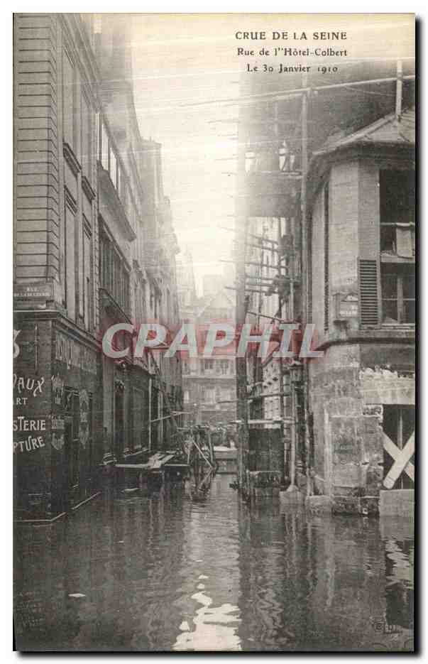 CPA Paris Crue De la Seine Rue de l Hotel Colbert 30 janvier 1910