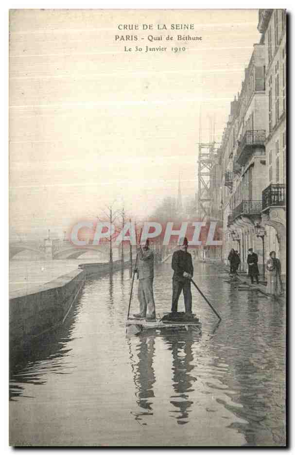 Crue de la Seine — Paris, Quai de Béthune — Le 30 Janvier 1910