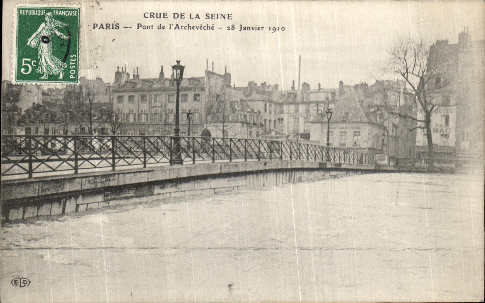 Crue de la Seine — Paris — Pont de l'Archevêché — 28 Janvier 1910 — Éditeur E.P.D.