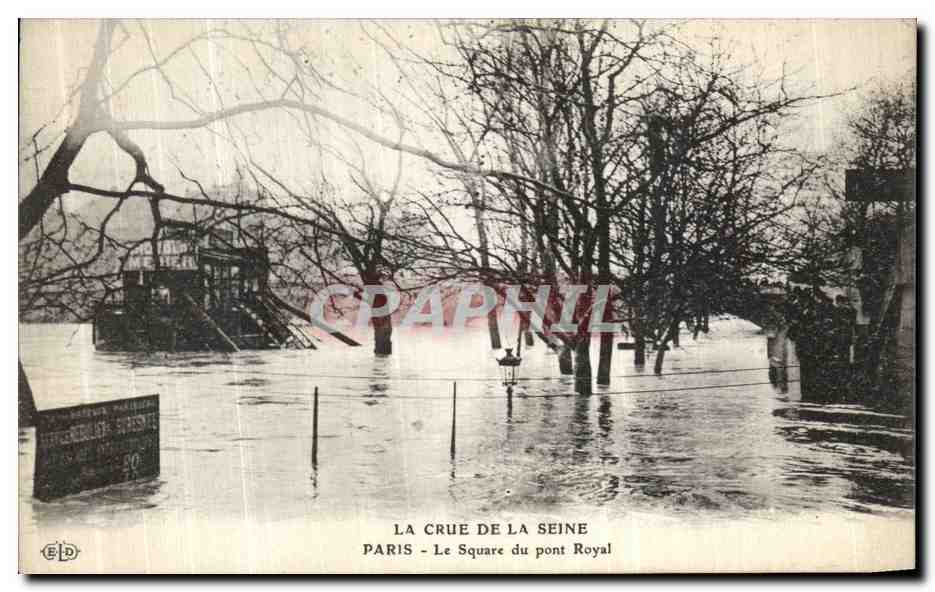 CPA Paris Crue De la Seine Le Square du pont Royal