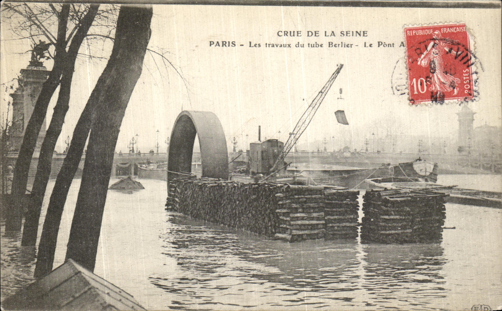 Paris - Crue de la Seine - Les travaux du tube Berlier - Le Pont A