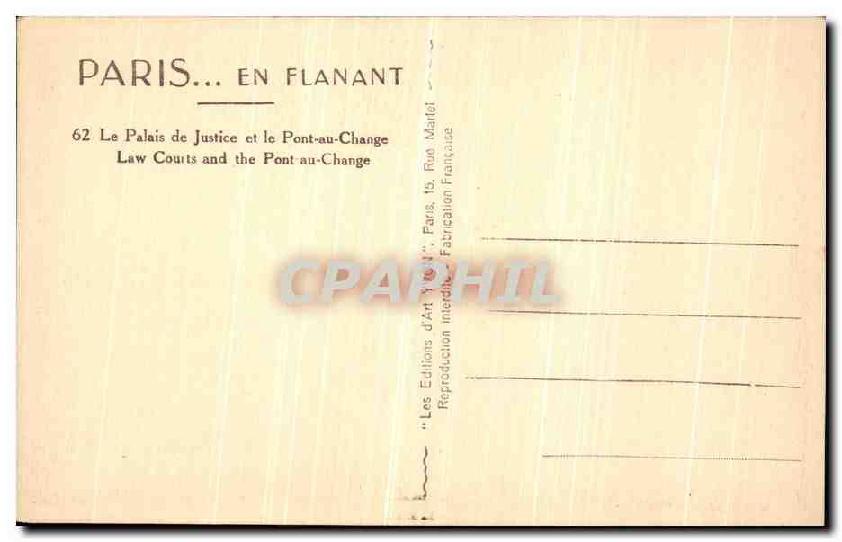 CPA Paris La conciergerie Palais de justice et pont au change — Verso