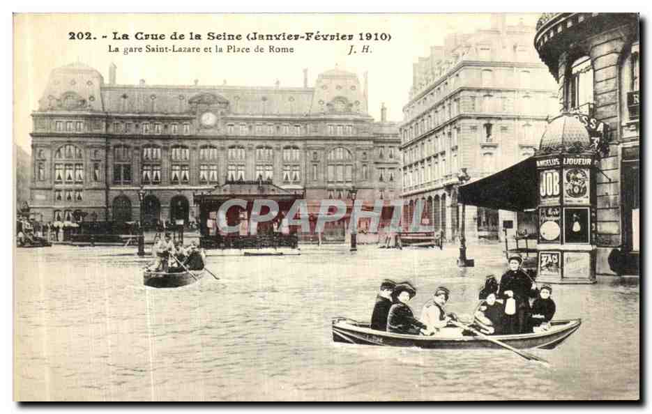 La Crue de la Seine (Janvier-Février 1910) — La gare Saint-Lazare et la Place de Rome — J. H. n° 202