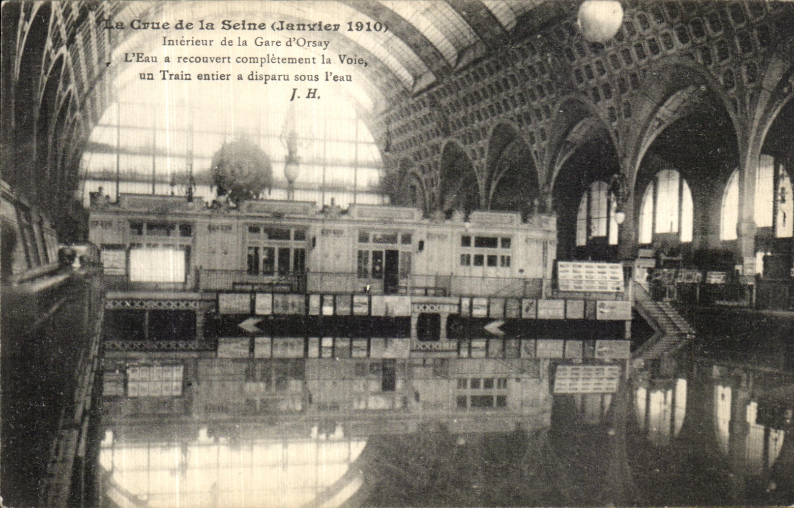 La Crue de la Seine (Janvier 1910) — Intérieur de la Gare d'Orsay — J. Hauser, phot.-édit., Paris
